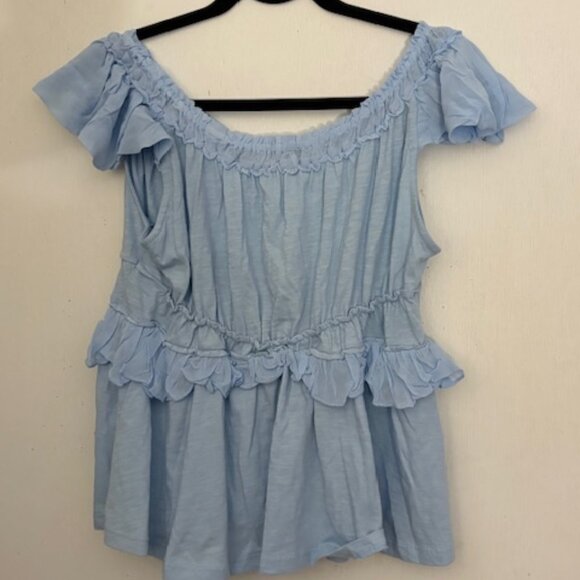 Anthropologie Blue Baby Doll Ruffle T-Shirt, Sz M, NWT - Picture 5 of 5